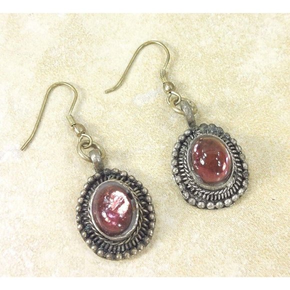 Purple Silver Earrings Oval Dangle Drop Vintage Jewel Trinket Earring Gift F/Her - Picture 6 of 8